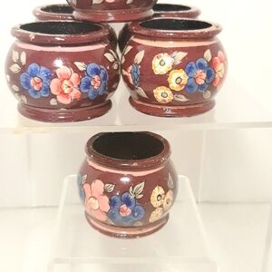 Set of 6 April Cotnell Hand painted Wooden Floral Napkin Rings